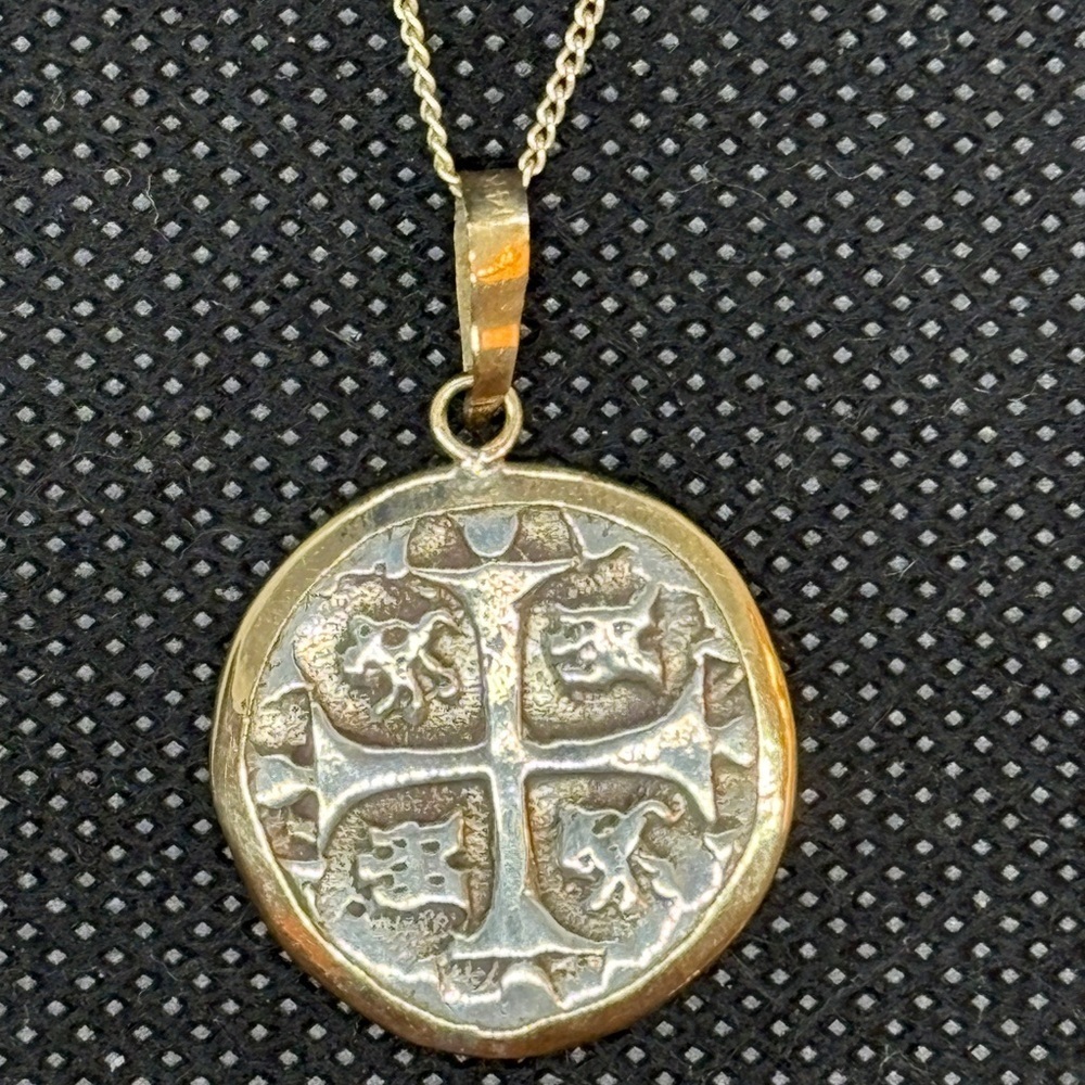 Gold and Silver Spanish Coin Pendant Necklace